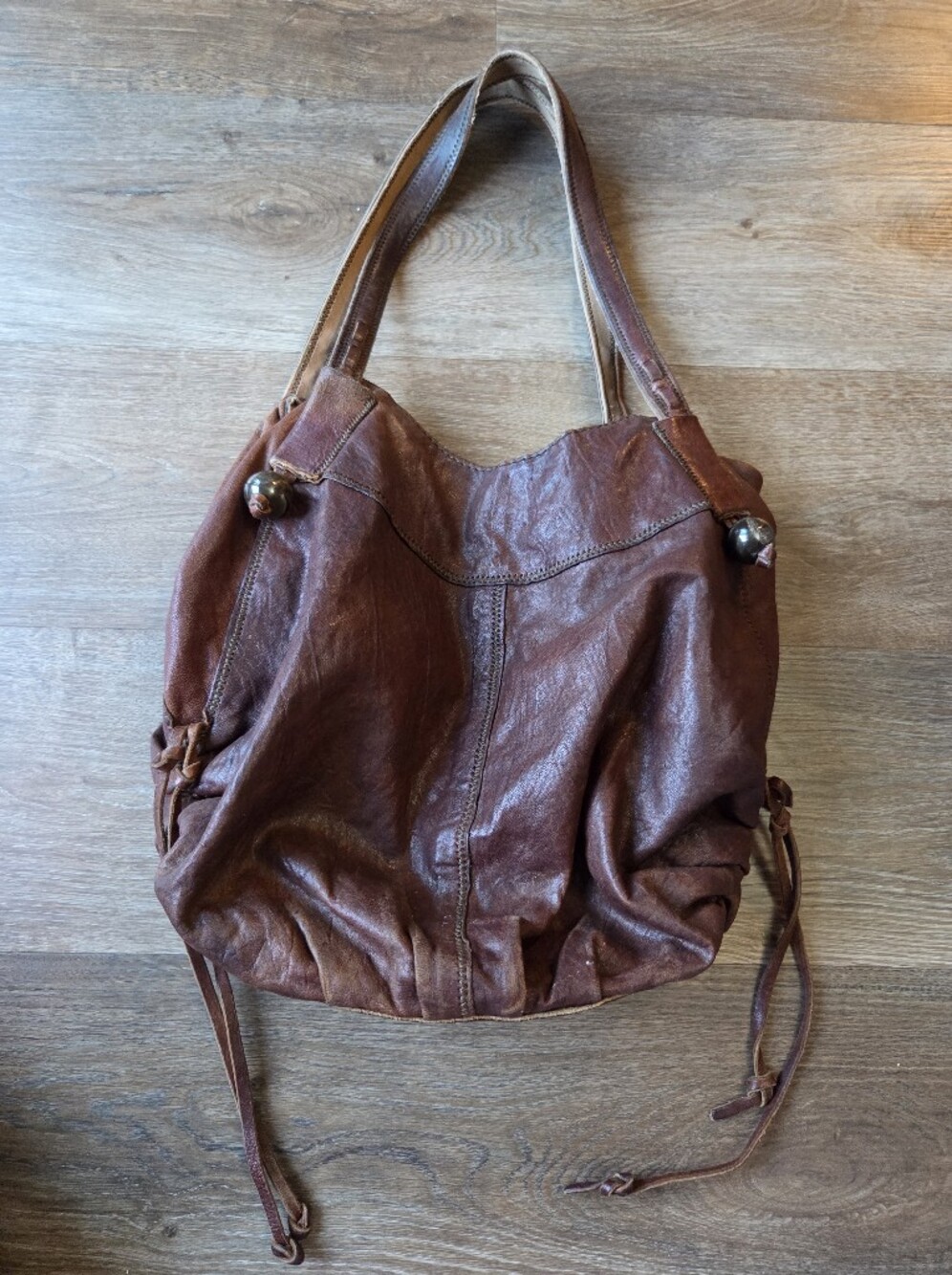 Lucky Brand Italian Leather Hobo Bag Shoulder bag Purse Gusseted Sides, Cognac
